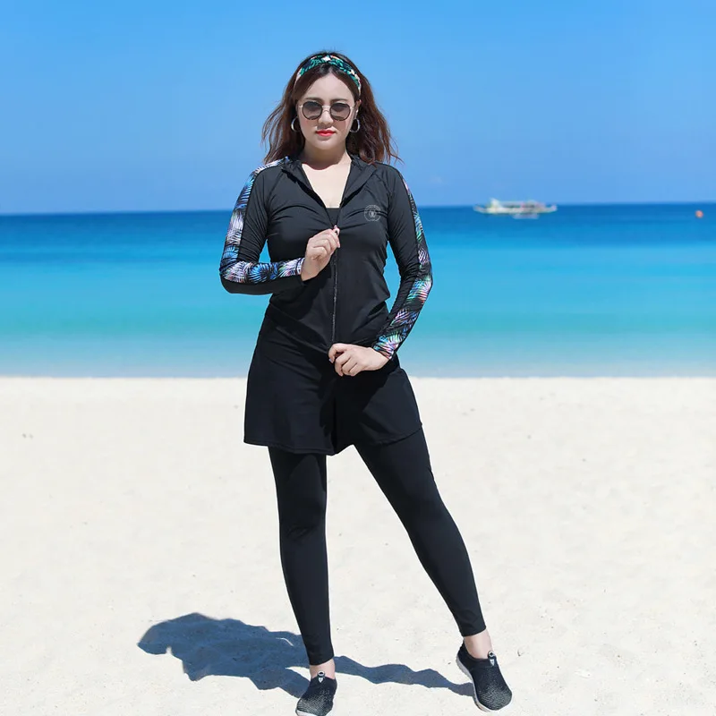 Women 5piece Rash Guards Sun Protection Swim Shirt with Boyshorts Leggings Long Sleeve Swimwear Hiking Running Snorkeling