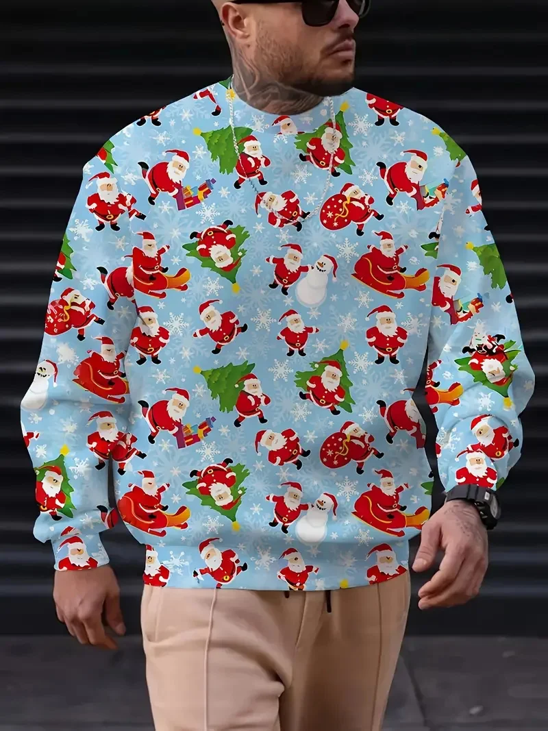 

Men's Fashion Creative Christmas Elements O-Neck Sweatshirt 3D Print Elk Graphic Long Sleeve Pullover Tops Autumn Winter Clothes