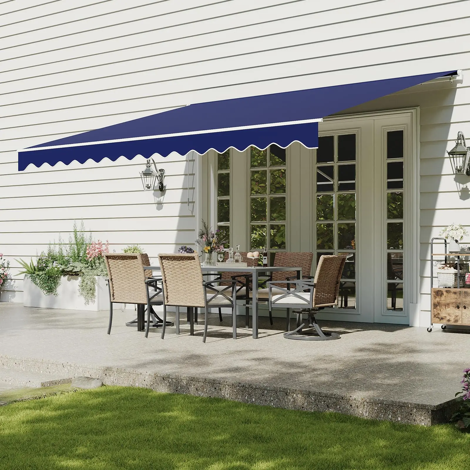 12x10FT Manual Retractable Awning for Outside with Crank Handle