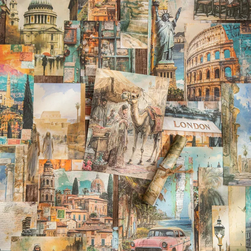 30 ชิ้นทิวทัศน์ลอนดอน Retro วัสดุกระดาษเดินทางเดินโน้ตบุ๊คคู่มือ Collage การเขียนแผ่น Wanderer's Diary Notes