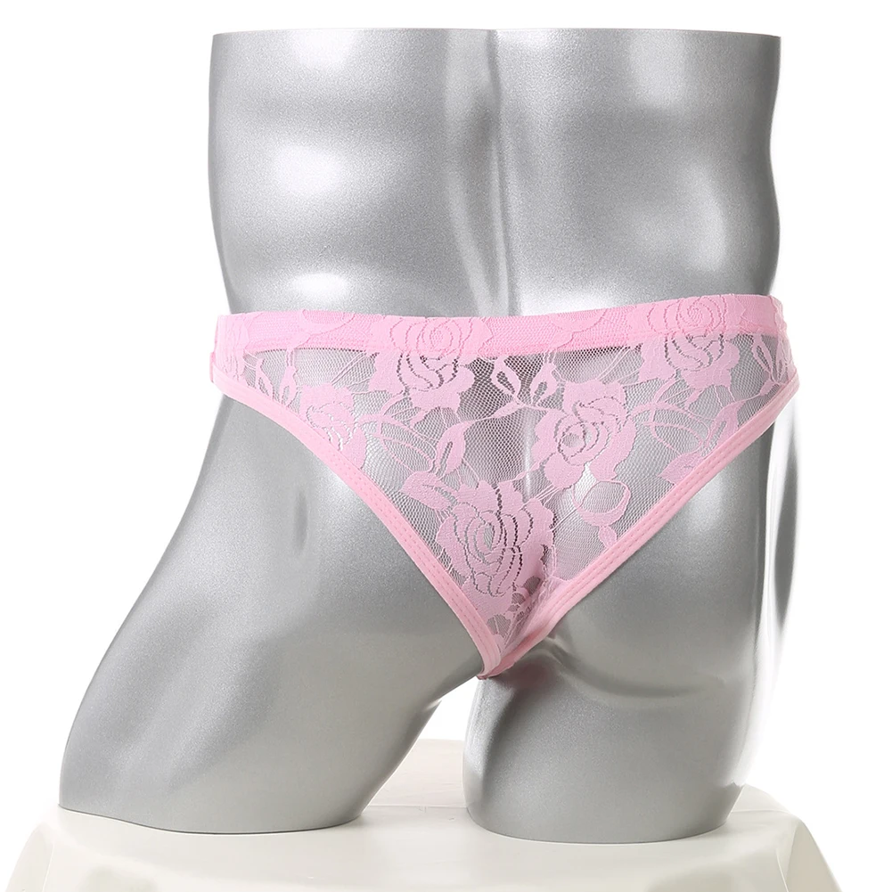 Men Lace Jacquard Transparent G-strings Thongs Sissy Low Rise Lingerie Couple Life Underwear Hollow Out Extreme Men's Panties