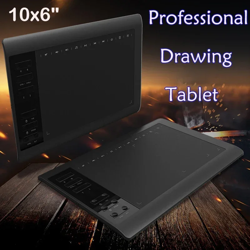 

Professional Graphics Drawing Tablet 10x6" 12 Express Keys 8192 Levels Battery-Free Stylus/30pcs Pen Refill Support PC/Laptop