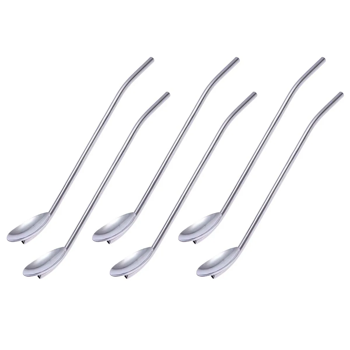 6 Pcs Stainless Steel Oval Shape Metal Drinking Spoon Straw Mixing Bar Spoon Reusable Straws Cocktail Spoons Set(Primary Color)