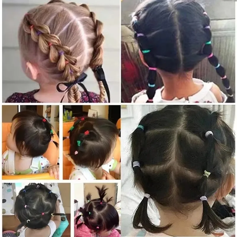 Colorful Disposable Rubber Hair Bands Elastic Mini Hair Ties for Kids Girls Ponytail Holder Zipper Bag Pack Hair Accessories