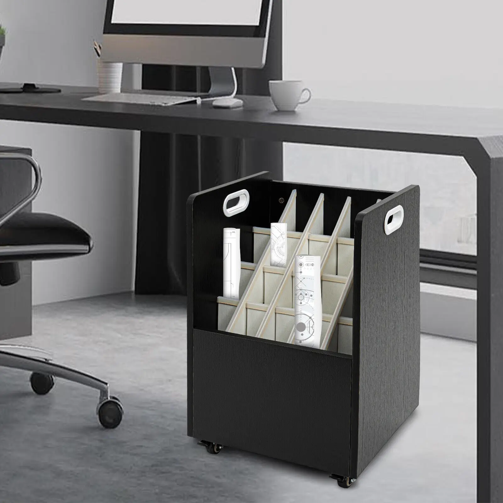 20スロットMDFモバイルロールファイルオーガナイザーカートコンパートメントカートファイルホルダー（キャスター付き）