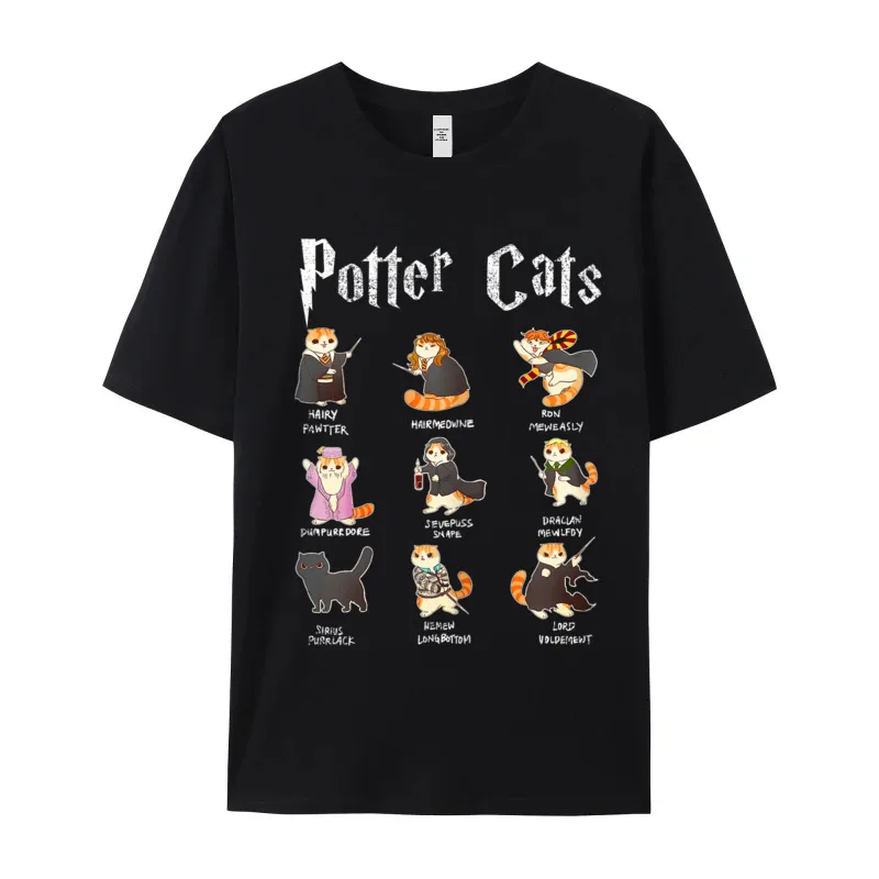 Harry Pawter Cute Cats T Tshirts Normal Short Sleeve Funky O Neck 100% Cotton Tees Slogan T-Shirt Girlfriend VALENTINE DAY