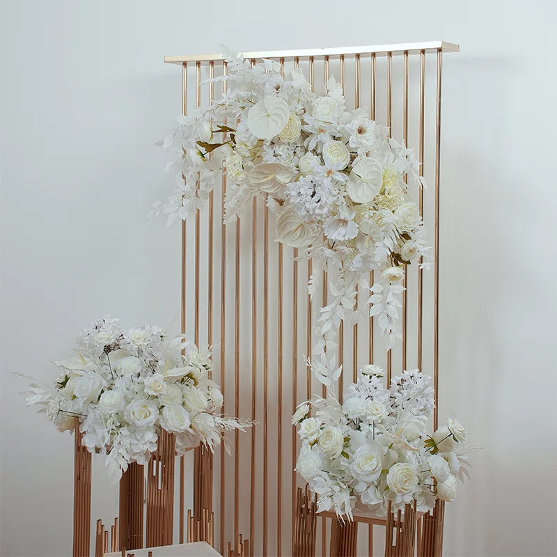 Luxury White Rose Artificial Flower Row Arrangement Wedding Scene Decor Backdrop Wall Hanging Curtain Floral Table Flower Ball