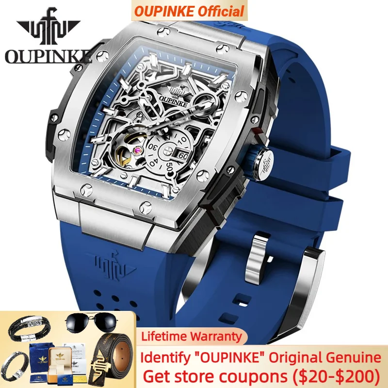 

OUPINKE 3213 Original Brand Automatic Men's Watch Silicone Strap Large Dial Deep Waterproof Mechanical Men Watch Skeleton