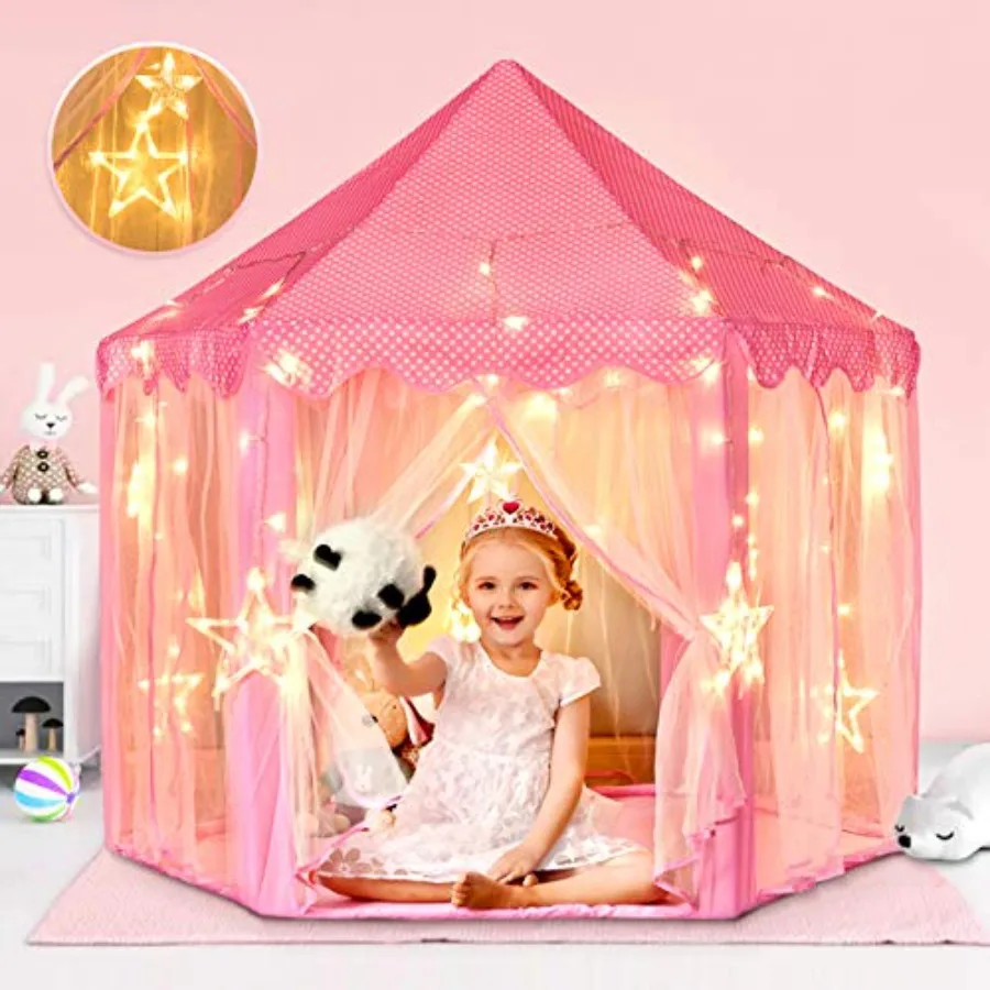 

Princess Tent for Girls with Large Star Lights Play Tent Large Space Playhouse for Indoor Games Gift Toy for Girls Boys