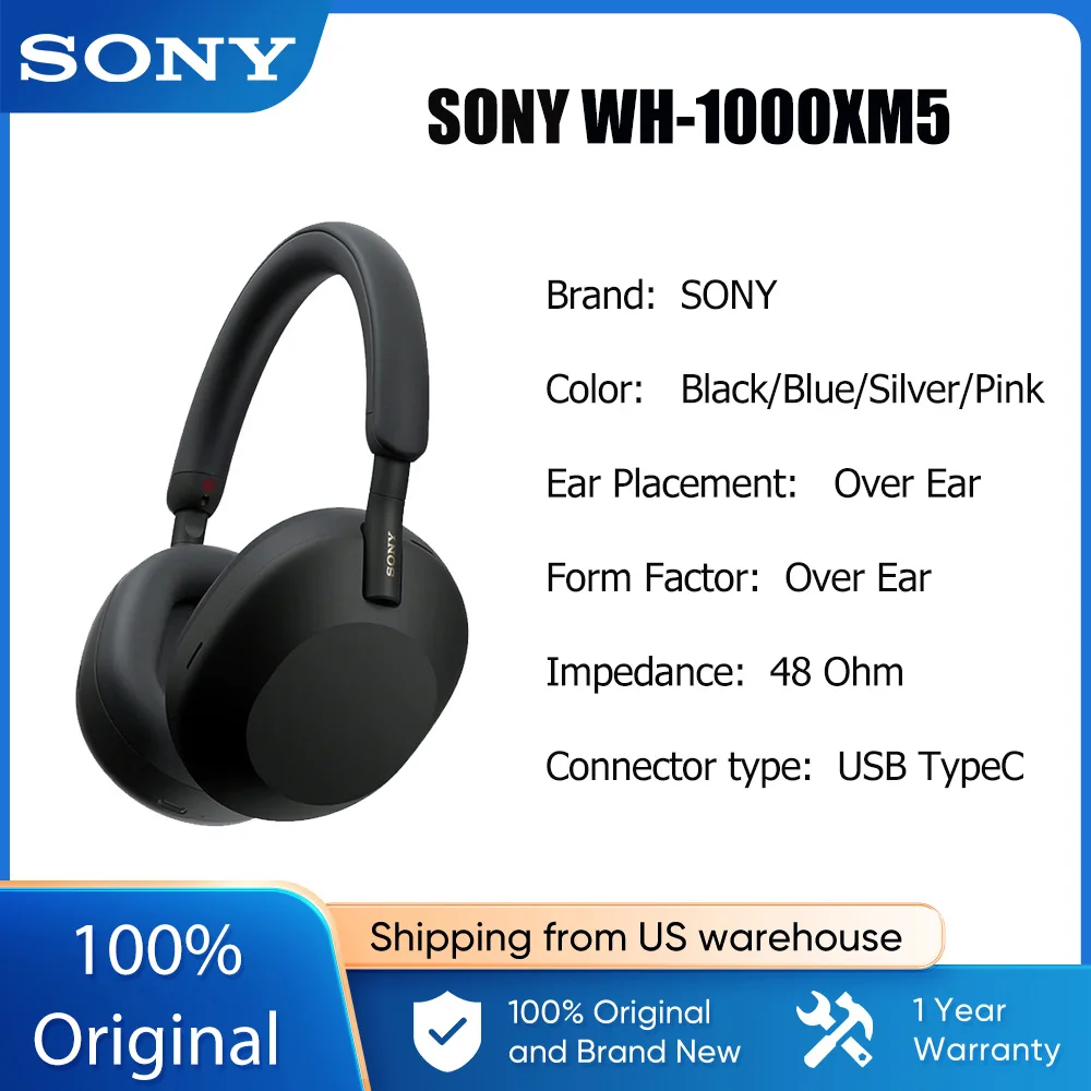 Sony WH-1000XM5 Wireless Noise Canceling Headphones Integrated Processor V1 Soft Fit Leather 30 Hour Battery Life 4 Microphones