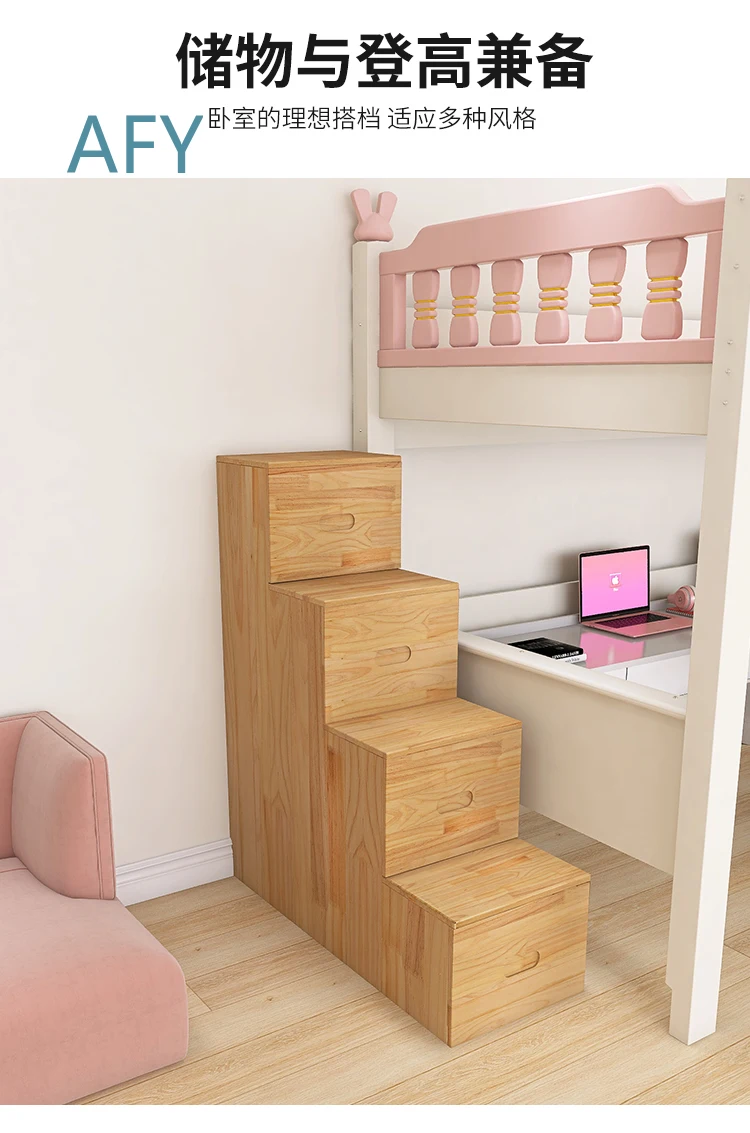Solid Wood Staircase Cabinet for Home Storage Organizer Drawer Cabinet for Under Stairs Space Saving Furniture for Living