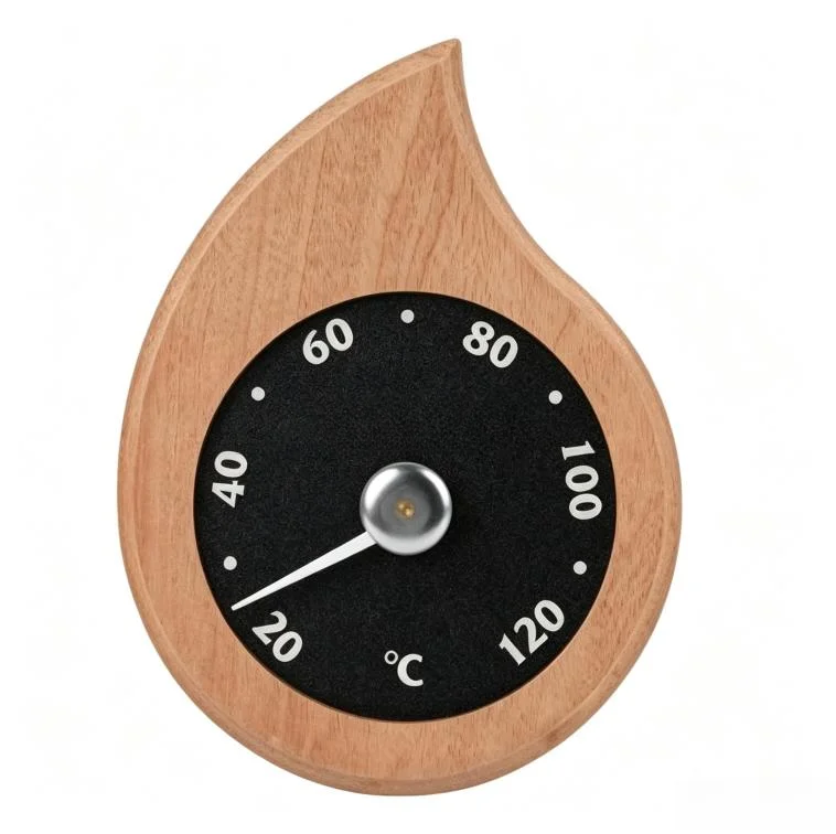 Sauna Thermometer Composed of Natural Wood for Fahrenheit Use with Attention to Number Scale and Humidity-Enduring Frame
