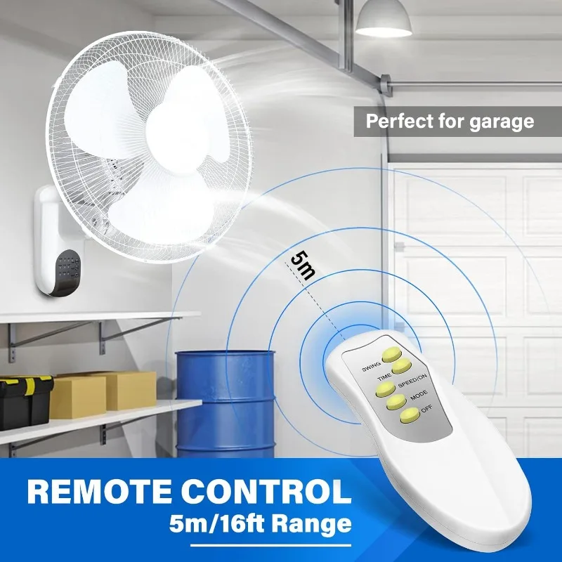 16-Zoll-Wandventilator mit Fernbedienung, 3 Oszillation smodi, 3-Gang, Timer, 1 Packung