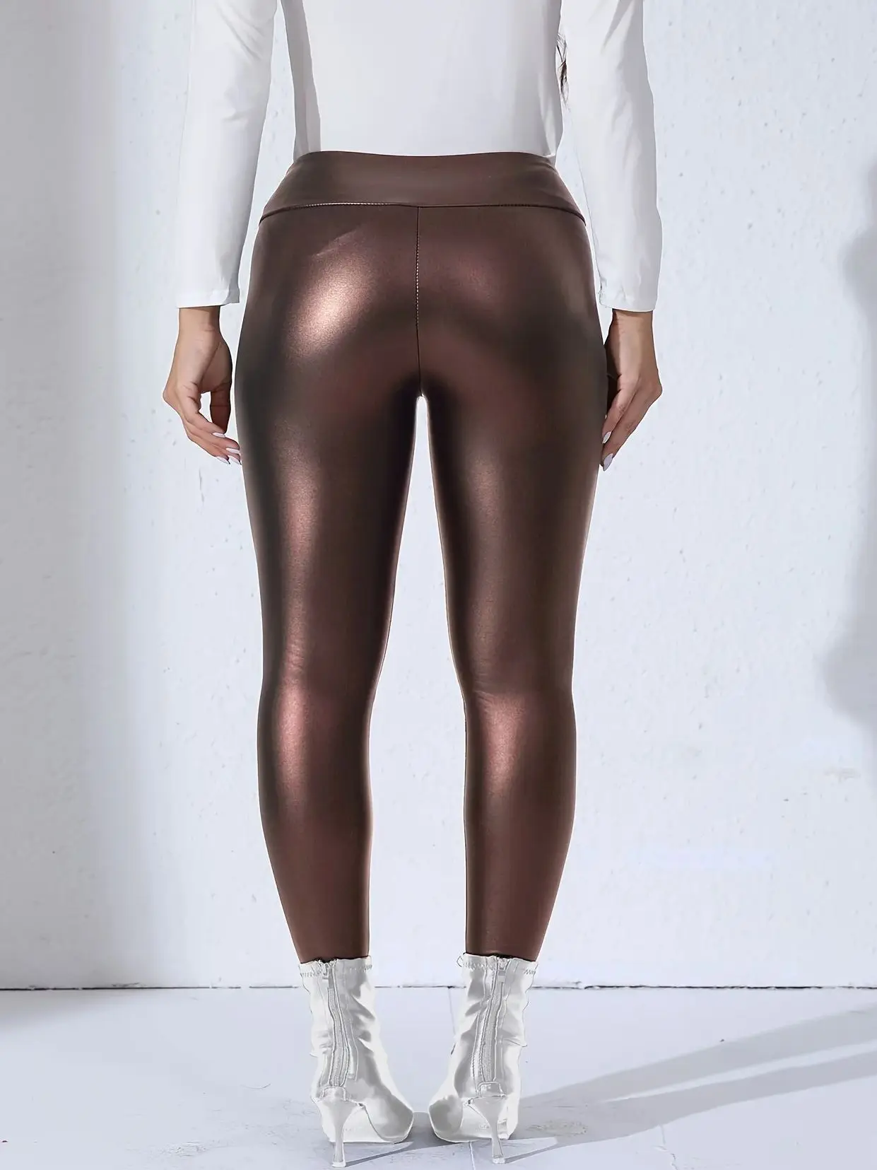 Leggings con forro polar de cuero PU para mujer, pantalones ajustados elásticos con bolsillos, pantalones informales de moda para uso diario de cintura alta