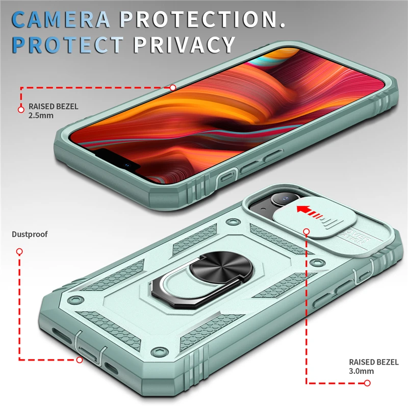 Slide Camera Lens Protection Magnetic Ring Holder Case For iPhone 17 16 15 14 13 12 11 Pro Max Plus Mini XR XS Shockproof Cover