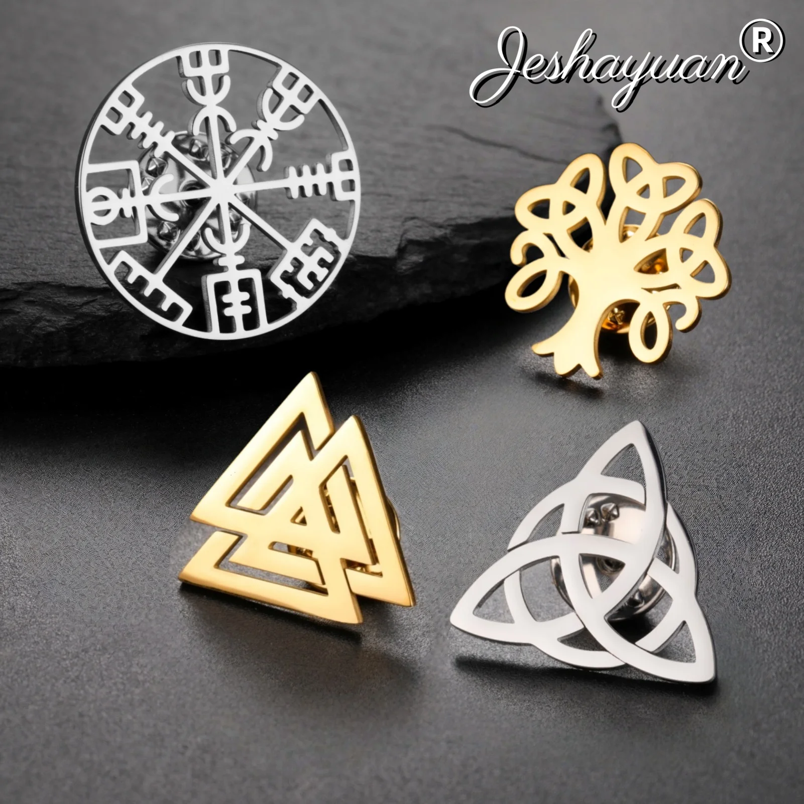 الفايكنج البوصلة رون بروش الثالوث عقدة بروش الساحرة عقدة نورس Vegvisir رمز بروش للرجال الأيرلندية سلتيك محظوظ تميمة مجوهرات #1