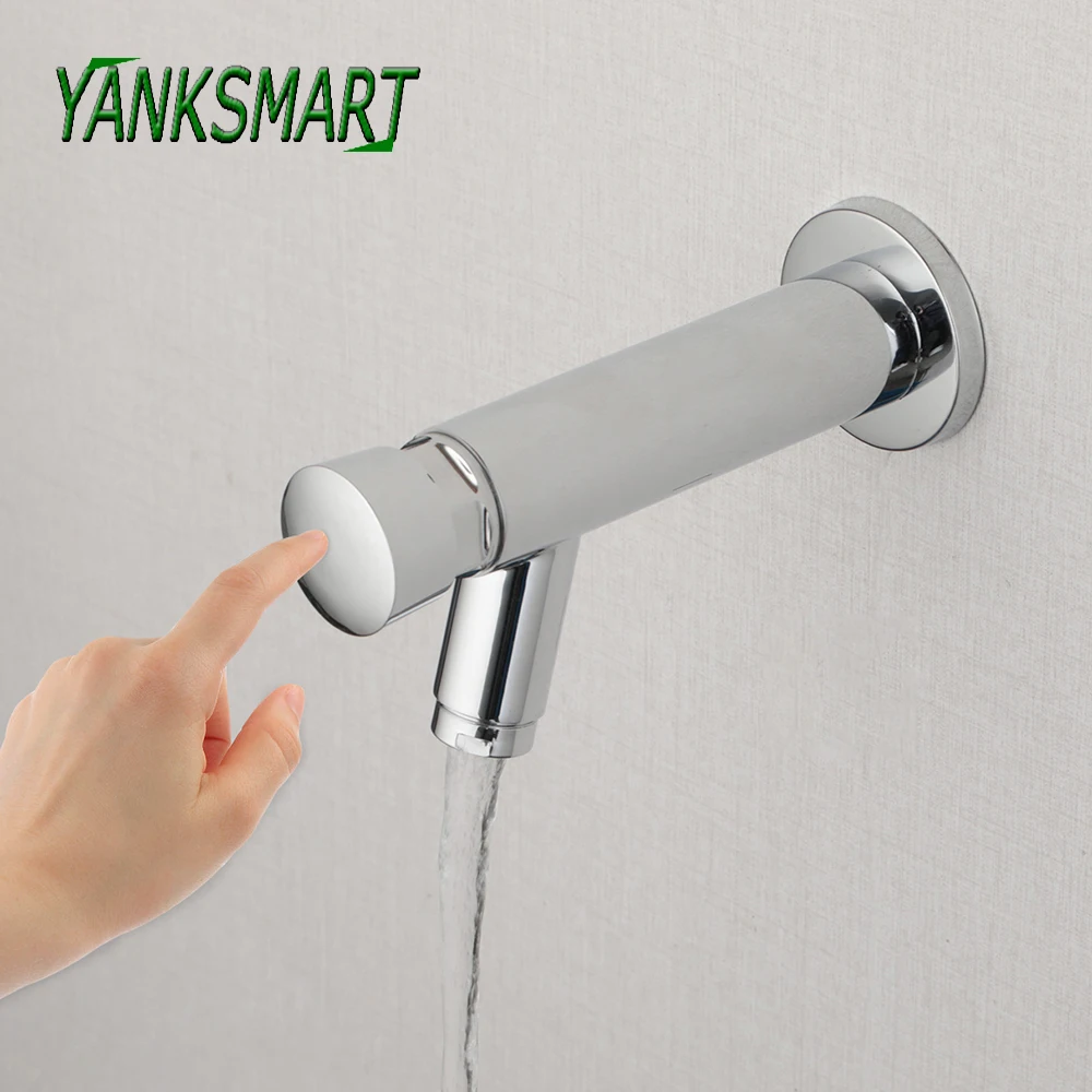 YANKSMART Luxury Bathroom Faucet Chrome Polished Push Plated Self Closing Water Saving Delay Torneira Sink Only Cold Water Tap