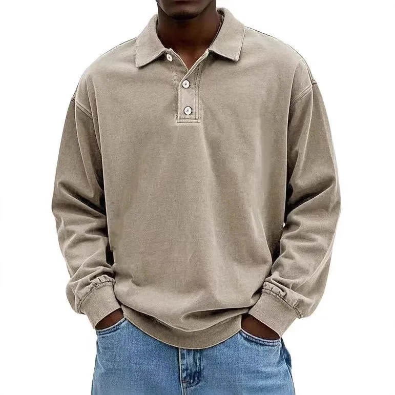 

2025 New Men's Casual Long-sleeved Button-down Lapel Shirt Polo Shirt