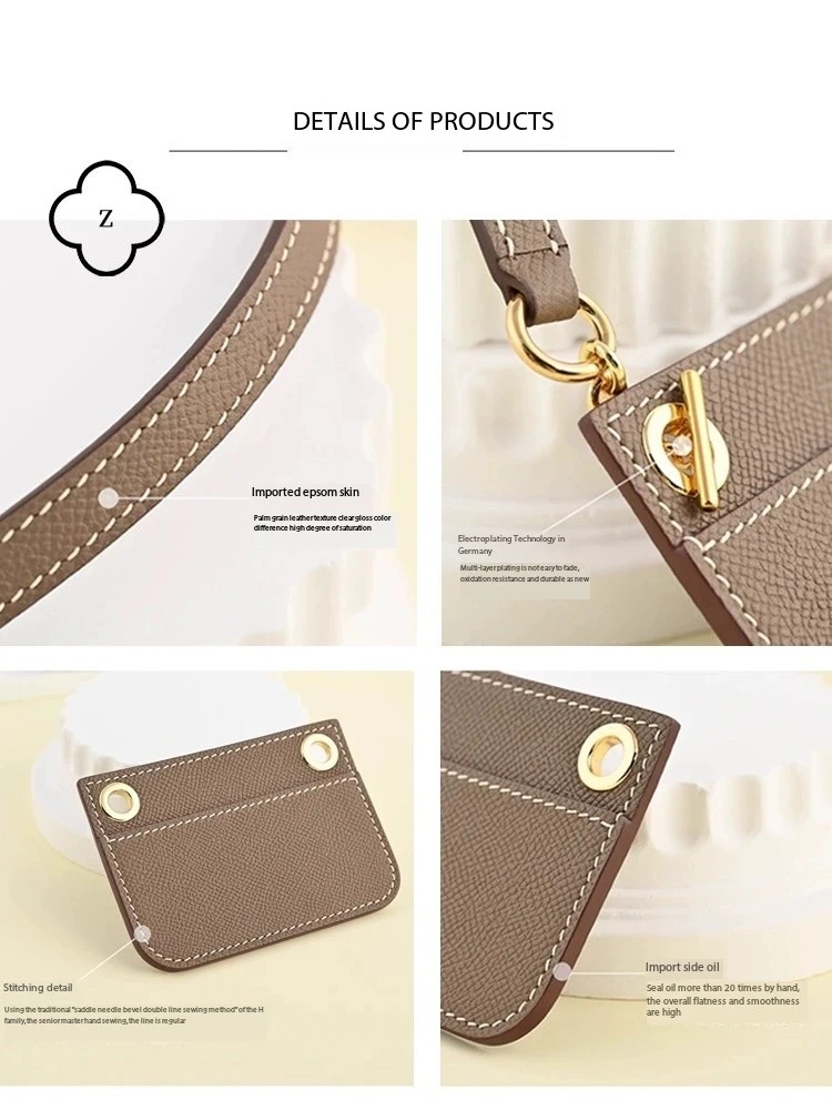 Slim sleeve crossbody  bag strap genuine leather EP elephant grey cowhide spaghetti Inner bag shoulder strap