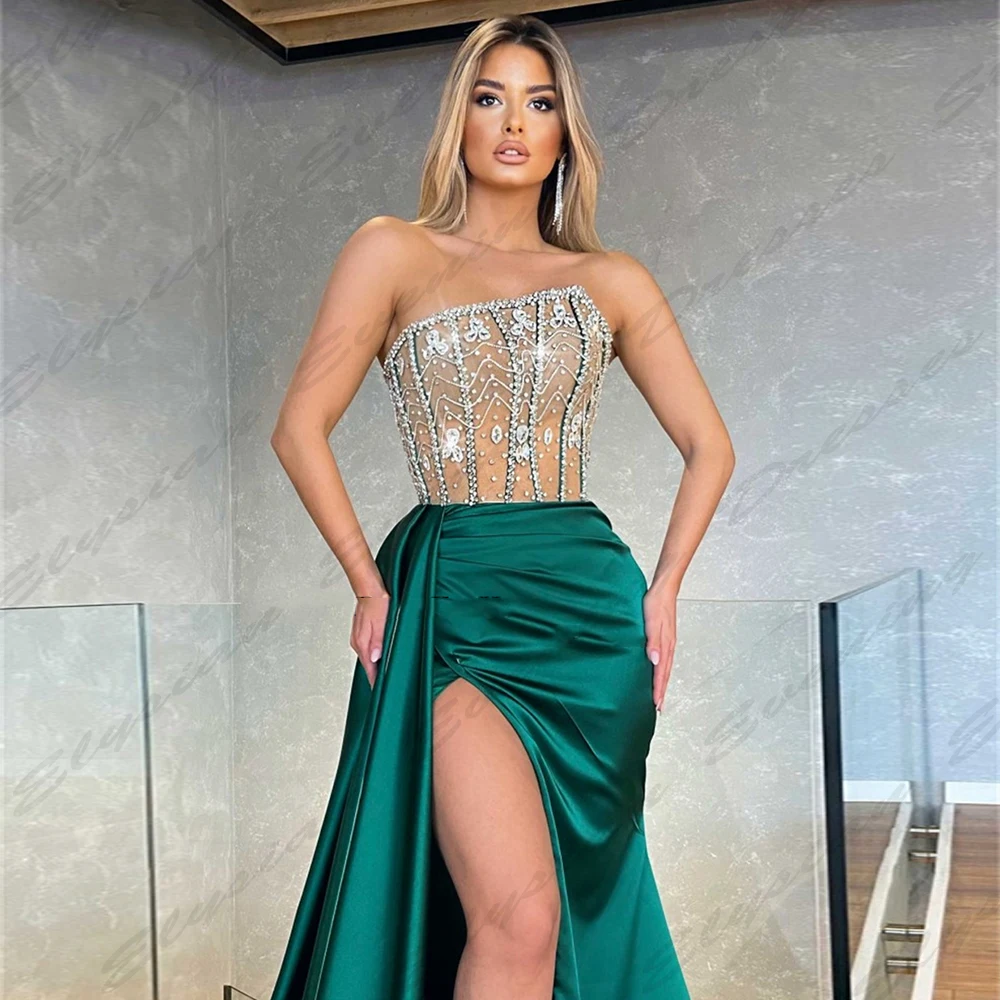 Hermosos vestidos de noche sin espalda para mujer, vestidos elegantes de sirena con hombros descubiertos, sin mangas, abertura alta, largos, formales, para fiesta de graduación, 2024