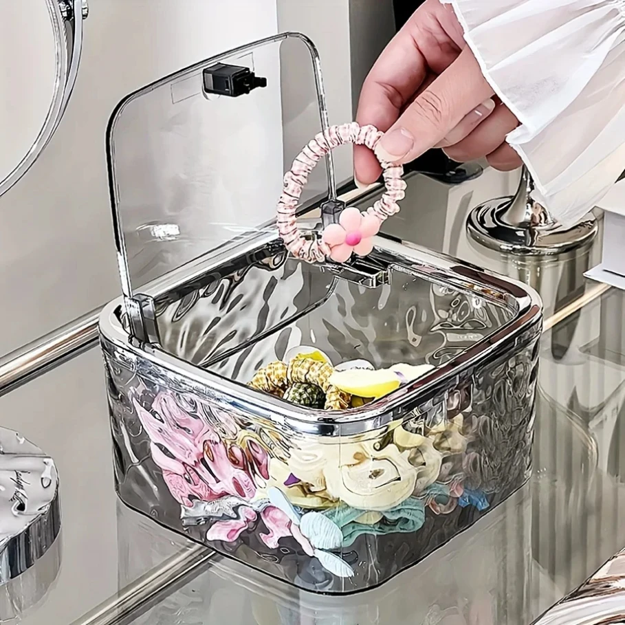 صندوق تخزين منظم لإكسسوارات الشعر، منظم ربطات الشعر من الأكريليك الشفاف لعصابة الرأس والأقواس وتنظيم أعواد القطن والحمام #2