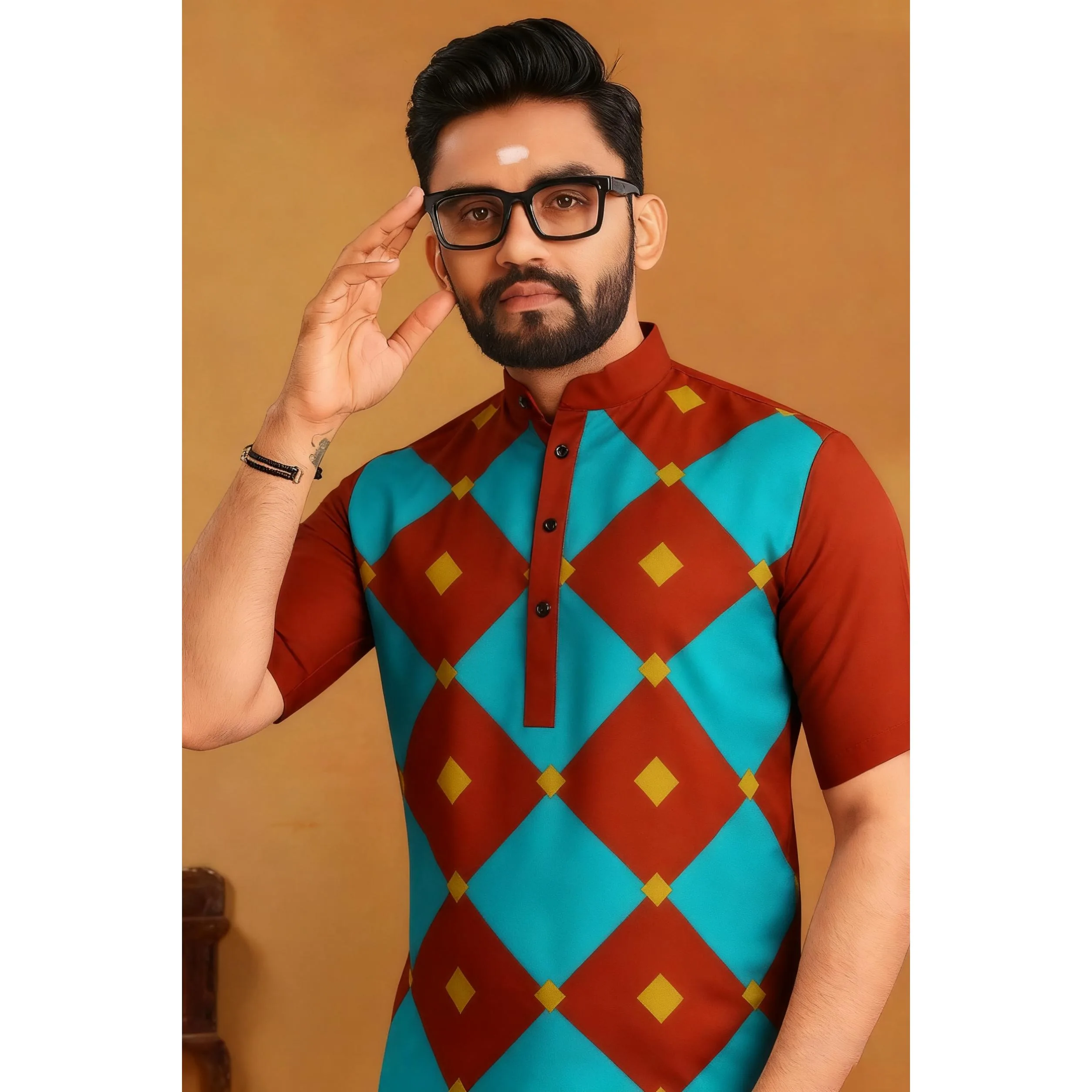 الرجال المسلمات الإسلامية العربية عباية قميص العرقية طباعة 2026 الوقوف طوق الشباب معطف فاخر موضة عادية ملابس بأكمام قصيرة