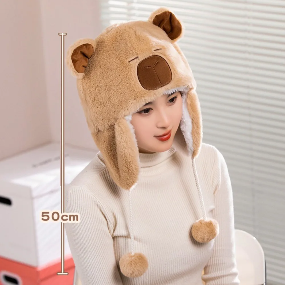 دافئ دافئ لطيف كابيبارا قبعة البلوز قبعة الكرتون كابيبارا قبعة سميكة سدادات حماية الأذن آذان الحيوانات قبعات صغيرة الشارع الشهير #6