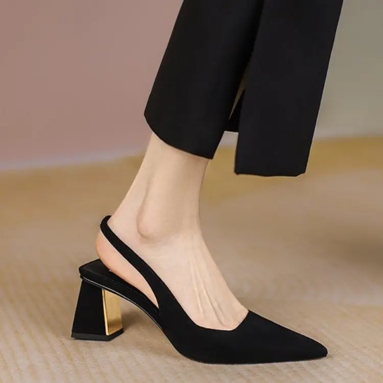 Fashion Women Pumps Black Pointed Toe High Heels Shoes Sandals Summer 2023 New Party Sexy Slingbacks Mules Shoes Ladies Sandals