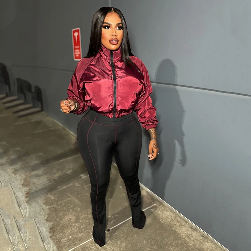 

STYLISH LADY Casual 2 Piece Set Women Long Sleeve Zipper Jacket and Flare Pant Suits 2025 Autumn Street Sporty Tracksuits