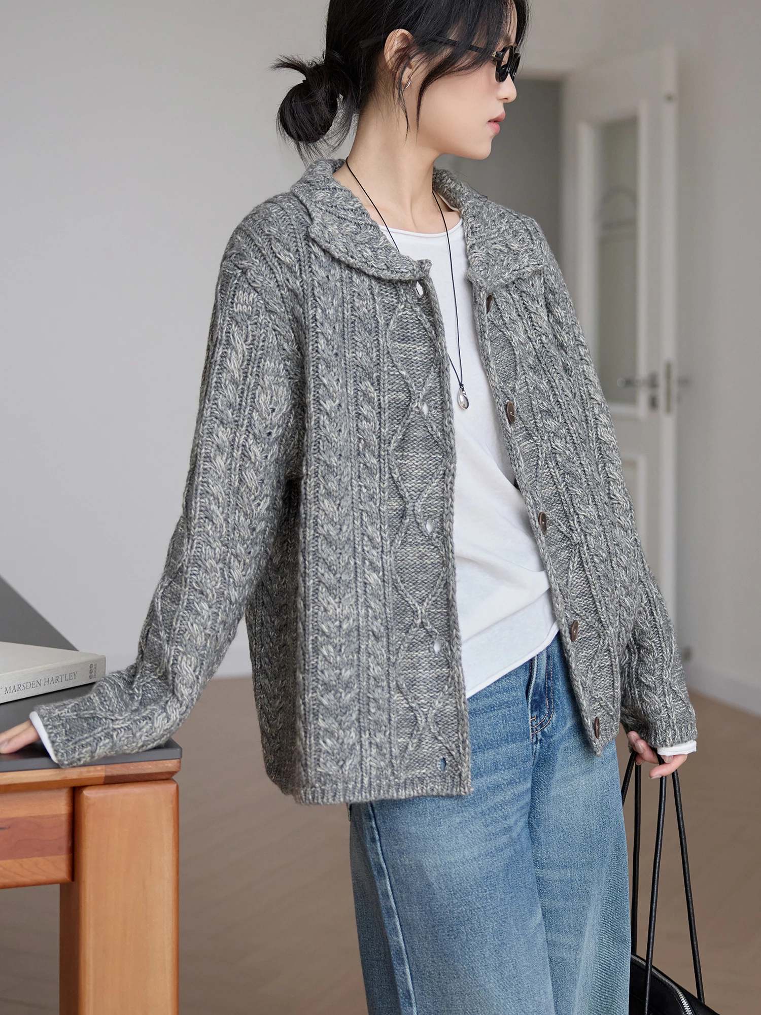 

Женский кардиган из шерстяной смеси, утолщенный, вязаный, с эффектом косички, свободного кроя, для осени и зимы, теплый, с длинными рукавами, на одной пуговице