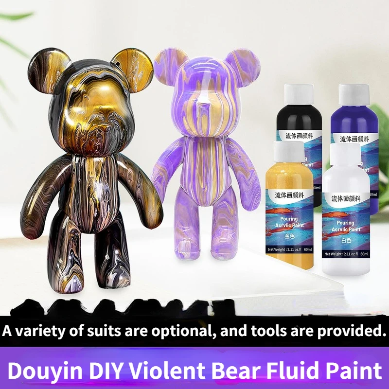 18/23cm High-gloss Fluid Painting DIY Violent Bear Material Set Fluid Acrylic Paint Paste Delicate Coverage Good Color Bright