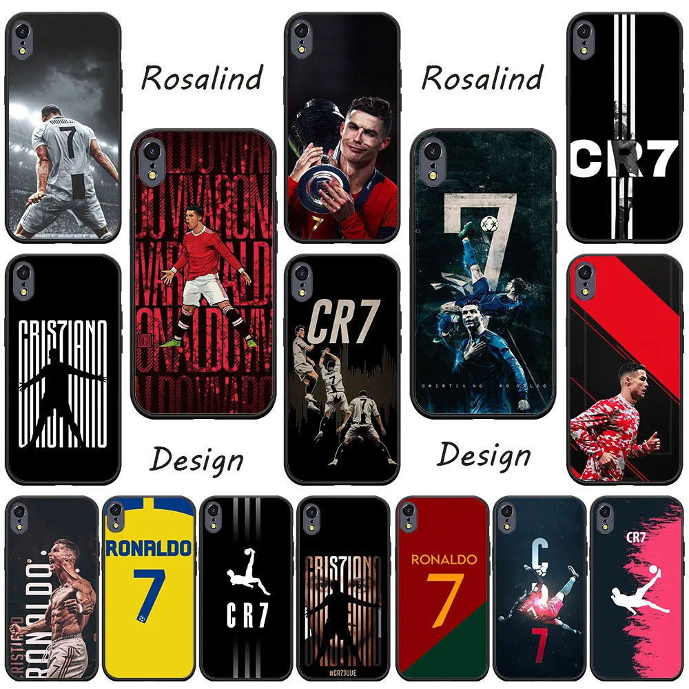 KK-15 CR7 رونالدو حافظة سوداء لهاتف آيفون 5 5s 6 6s 7 8 X XS XR SE 16E Max Plus