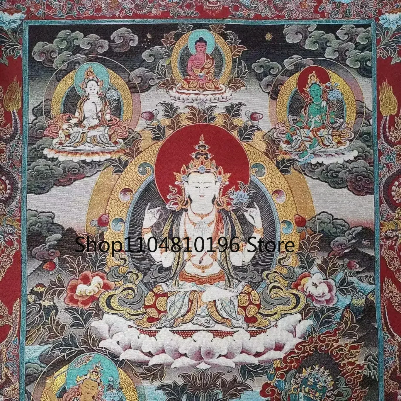 Tibetan Embroidered Cloth Silk Buddhism Buddha Guanyin Bodhisattva Tangka Thangka
