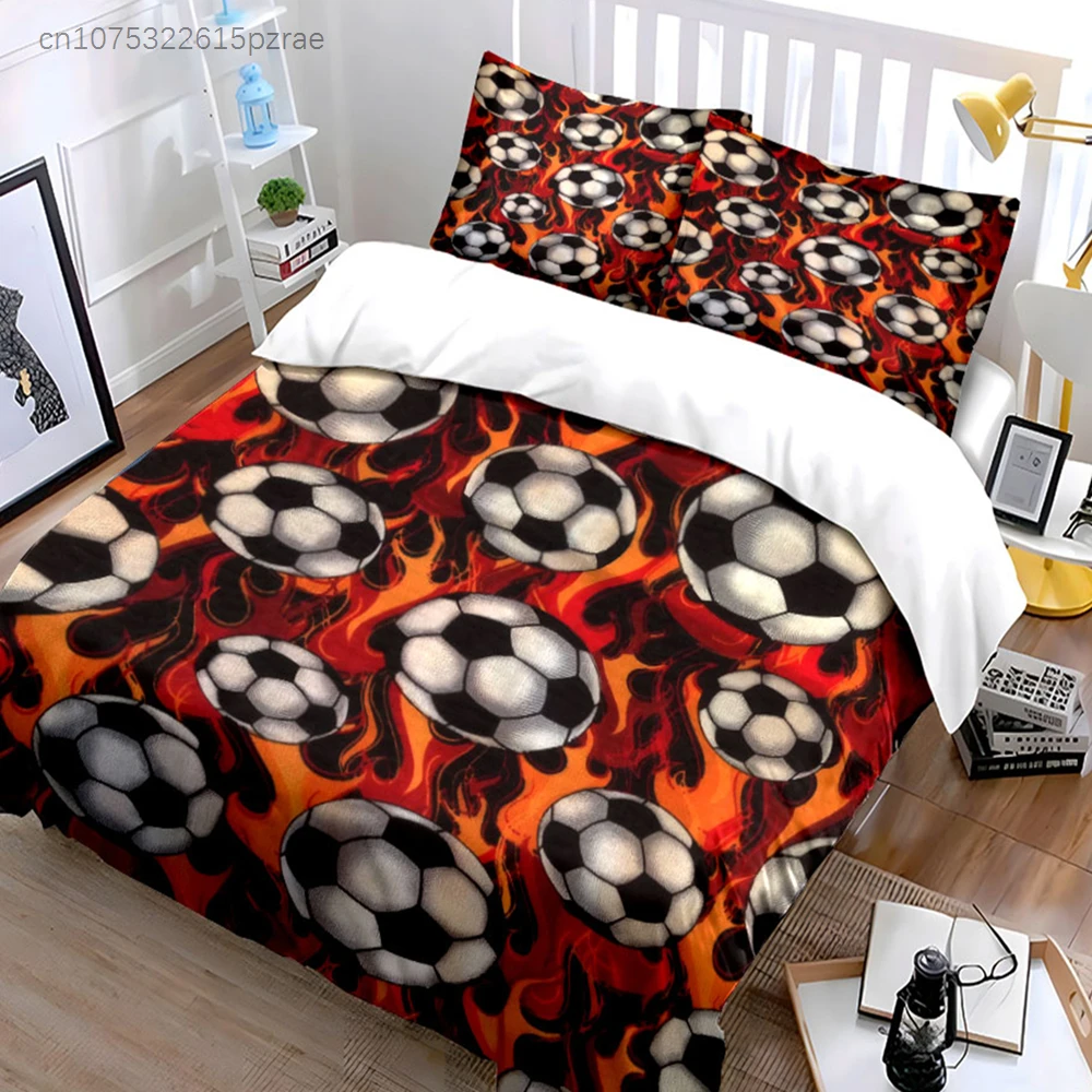 Fiery Soccer Ball With Flame Pattern 3PCS Bedding Set Soft Microfiber Bedding Set For Sports Lovers Teen Bedroom
