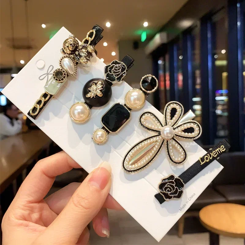 5pcs Women\'s Hairpin Side Hair Clip Set Designer Pearl Headwear Bangs Hairpins Headpiece Accessories Hairwear Duckbill Clips