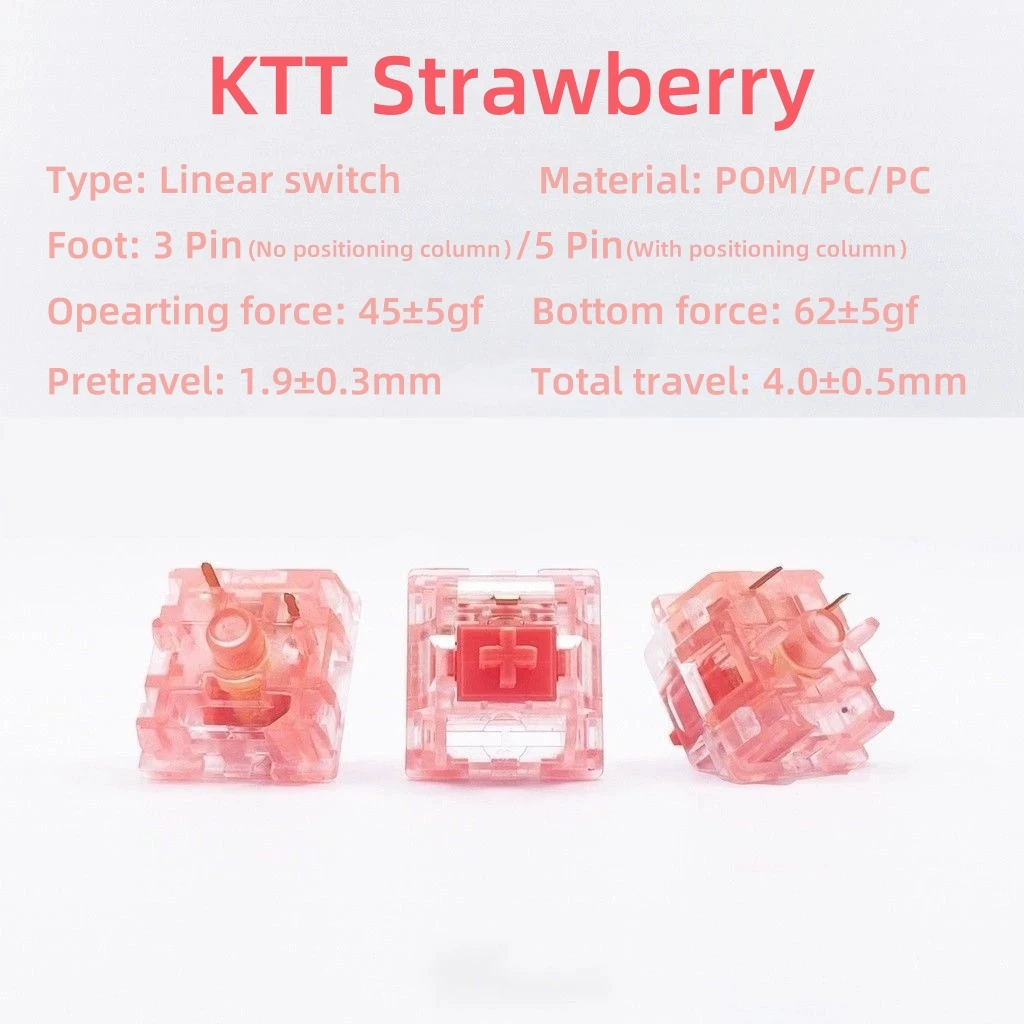 KTT Strawberry Switch Linear 3Pin 5Pin Mx Switches Transparent Housing For Gaming Mechanical Keyboard POM PC PC Custom DIY