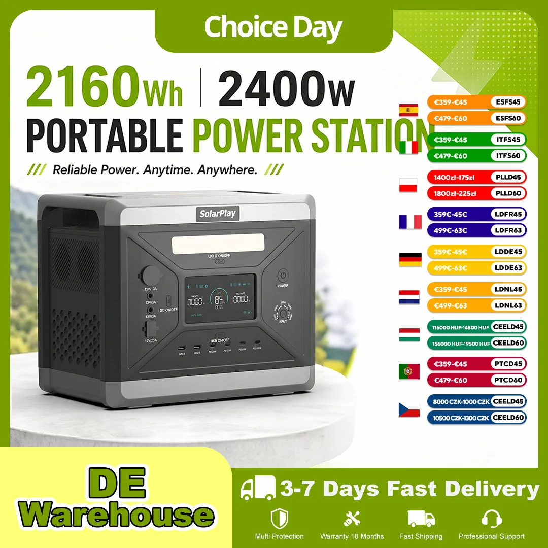 Solarplay Portable Power Station 2160Wh Lifepo4 Battery, 2400W (4800W Surge) Solar Generator for Home Backup, Camping & Backyard Party