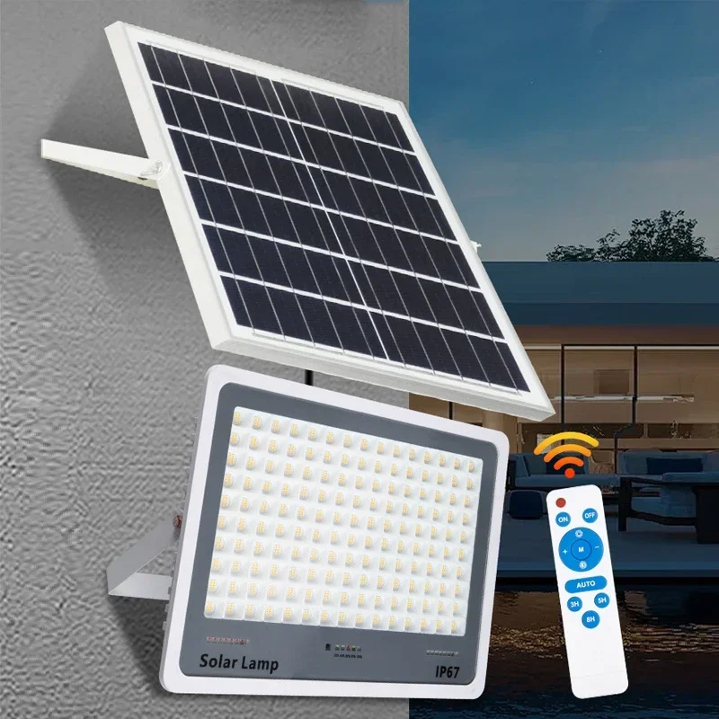 Luz de inundação ao ar livre lâmpada solar 96/140/216 led controle remoto pátio iluminação lâmpada rua à prova dip67 água ip67 jardim doméstico