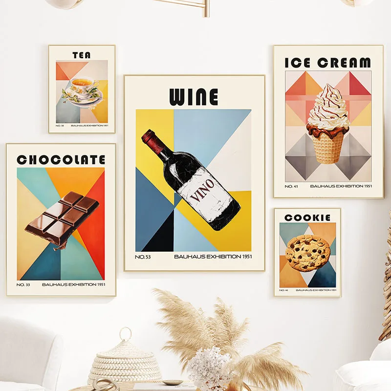 Vintage Biscuit coffee Donut Milk Wall Art Canvas Painting Food Kitchen Posters and Prints Pictures Hotel Shop Room Home Decor