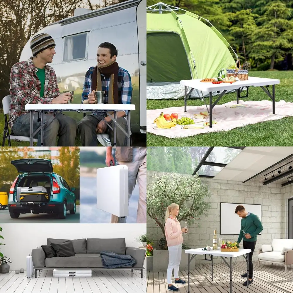 

Portable 34 Square Folding Table - Heavy-Duty HDPE, Multipurpose for Indoor/Outdoor, Camping, Picnics, Games