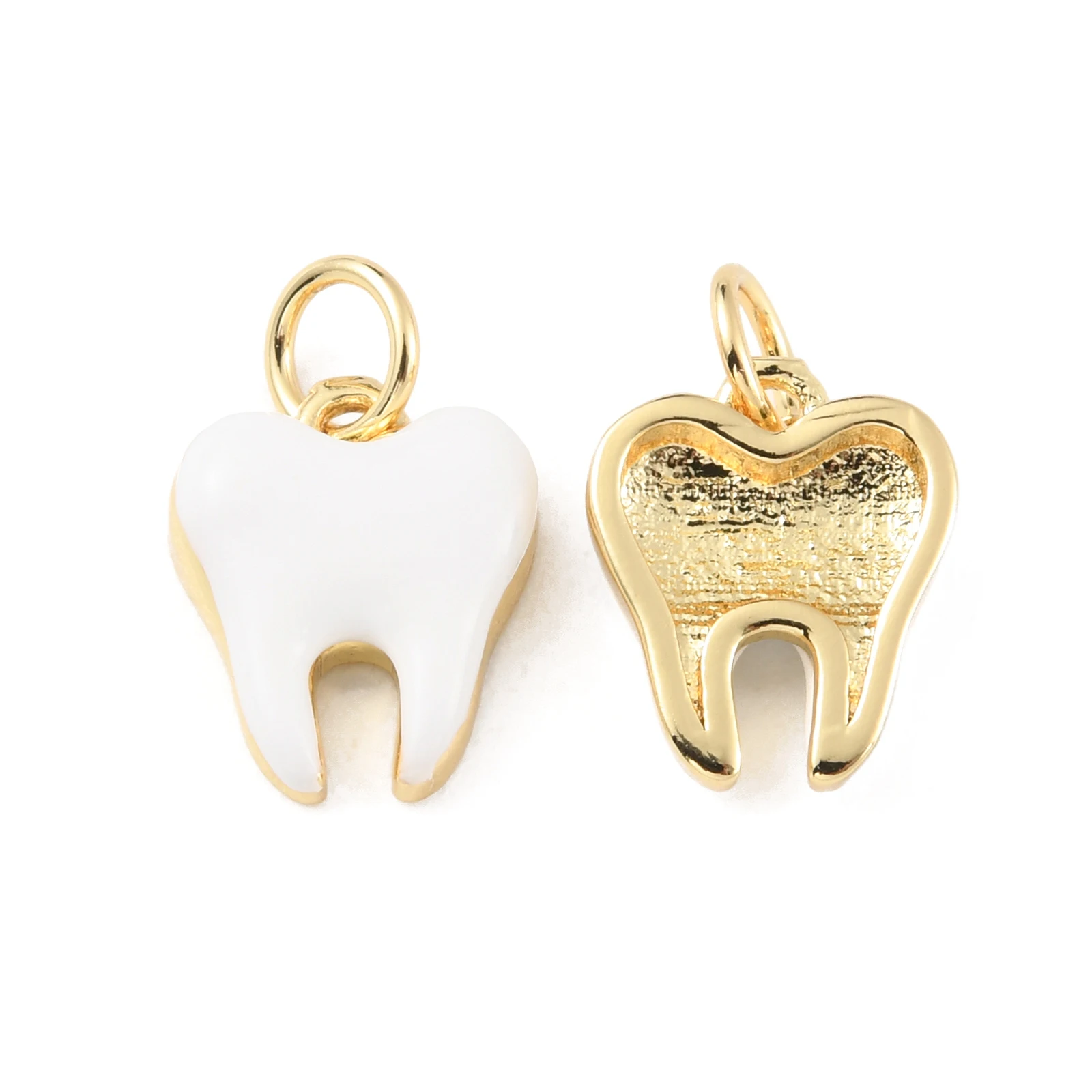 10pcs Brass Enamel White Teeth Charms Real 18K Gold Plated for Necklaces Bracelet DIY Jewelry Making Accessories Crafts Supplies