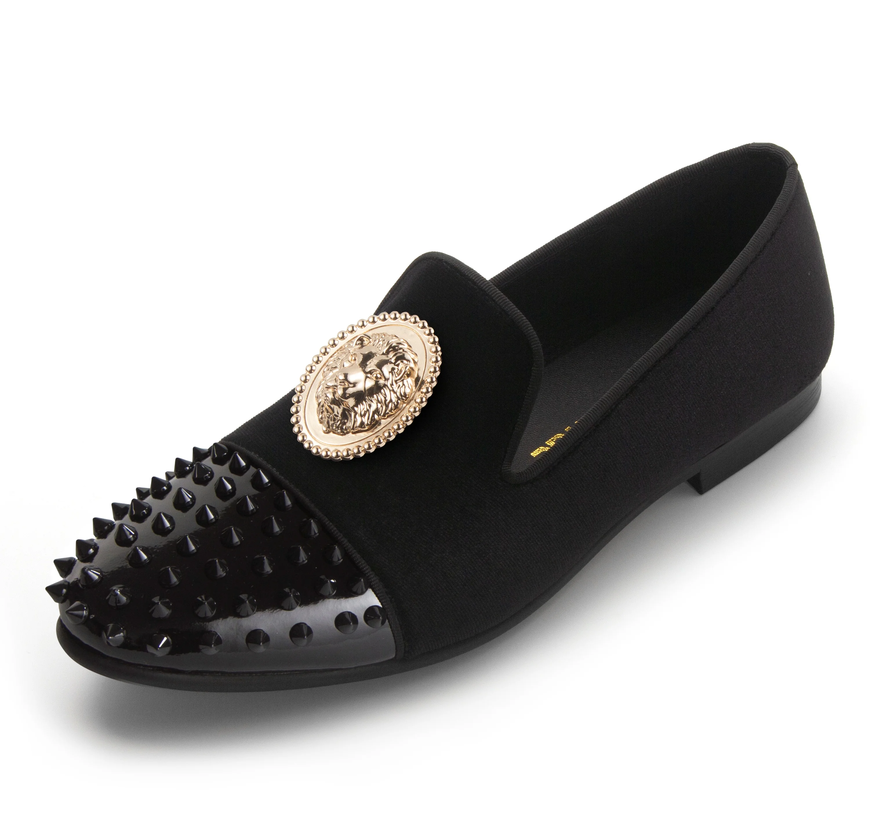 

Harpelunde Men Formal Dress Shoes Black Velvet Tuxedo Loafers Spikes Cap Toe