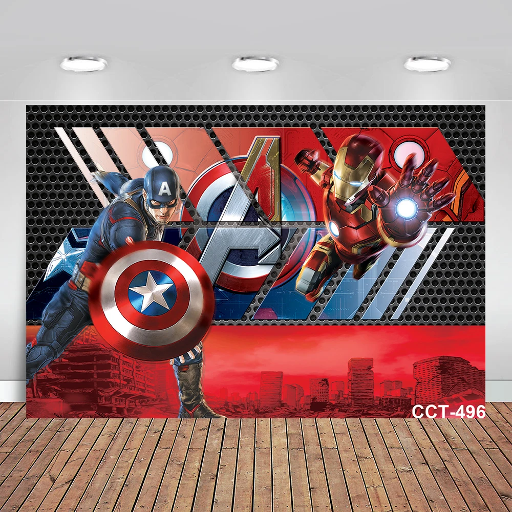 

Cartoon Superhero Theme Avengers Party Background for Photo Studio Boys Happy Birthday Party Wall Decorations Vinyl Backdrops