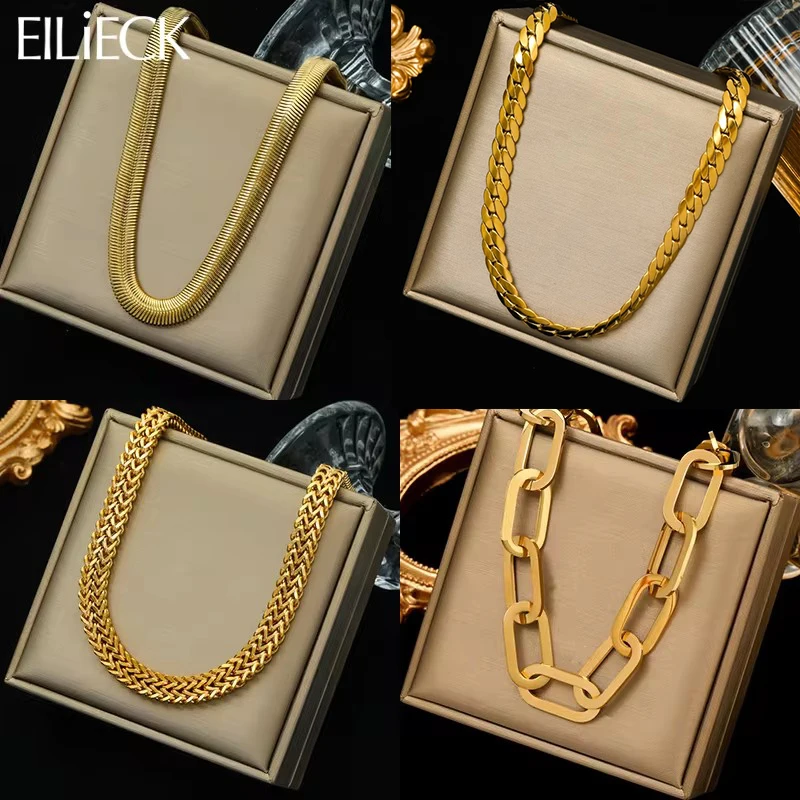 EILIECK 316L Stainless Steel Gold Color Thick Necklace For Women Fashion Choker Neck Chain Waterproof Jewelry Gift Collar Bijoux