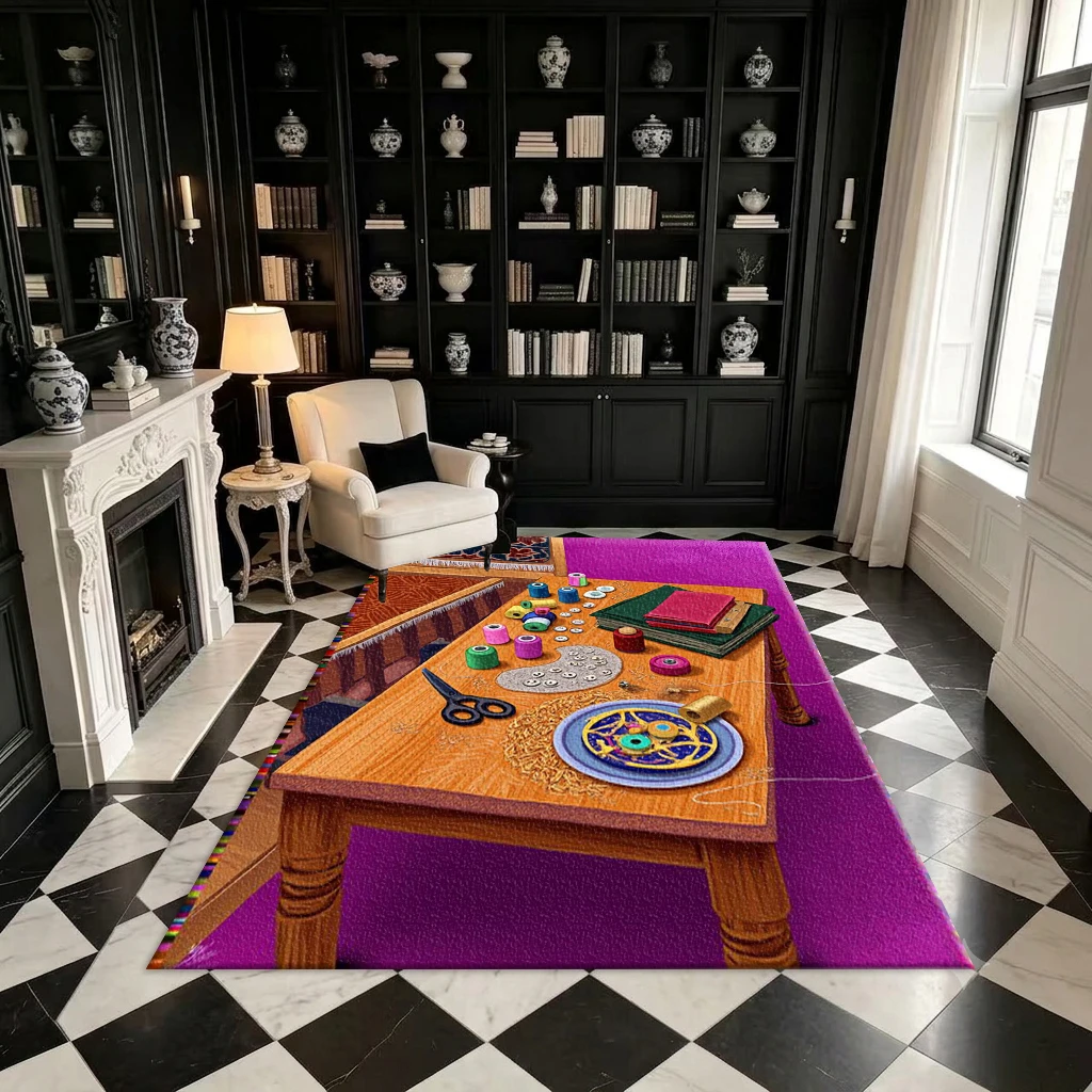 Sewing Craft Tools, Artistic Pattern Carpets, Vintage Handmade Design, Home Study Room Decoration Area Rugs