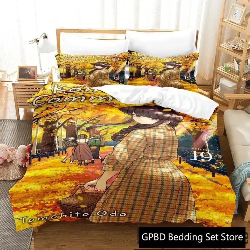 3D Print Anime Komi Cant Communicate Bedding Set Double Twin King Duvet Cover Comforter Pillowcase Boys Girls Adults Bedroom
