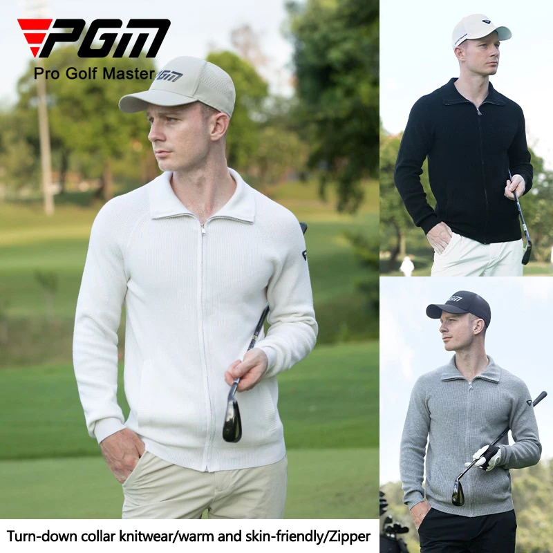 Pgm 2024 Elegant Golf Wear Men Sweater Coat Knit Slim Fit Zip Up Warm Jackets Mens Windproof Golf Cardigan Designer Clothes