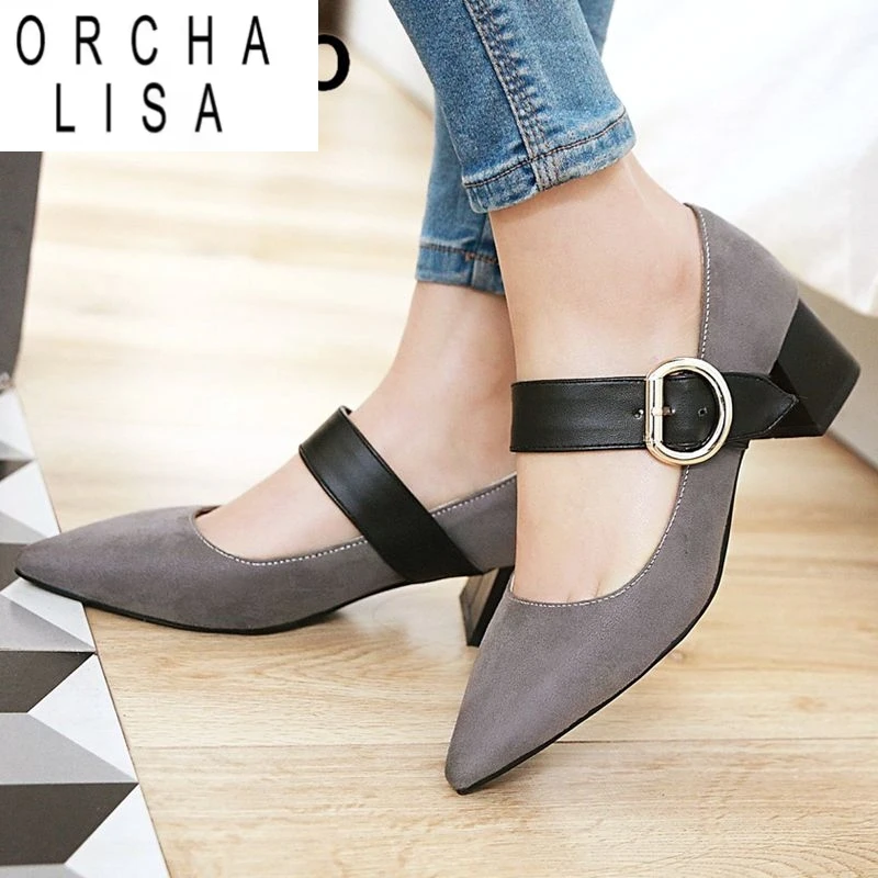 

ORCHA LISA 2025 Модные свадебные туфли-лодочки с острым носком на блочном каблуке 6 см с пряжкой и ремешком Разноцветные туфли размера плюс 41 42 43 Офисные женские туфли