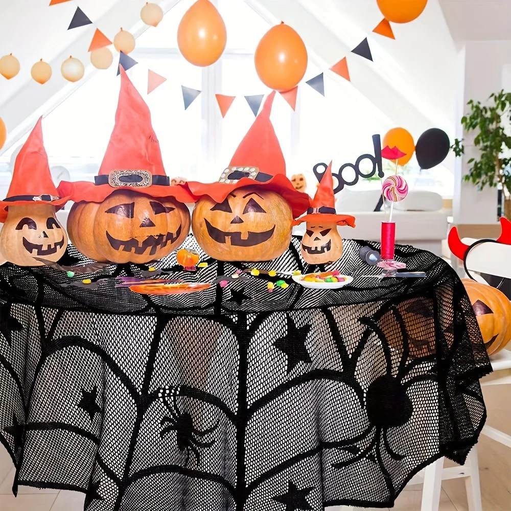 4-teiliges Set Halloween-Tischdecke Spinnennetz Kamin Einweg-Fledermaus-Spinnen-Tisch-Rolle Runde Tischdecke Lampenschirm-Dekoration – Detail 8