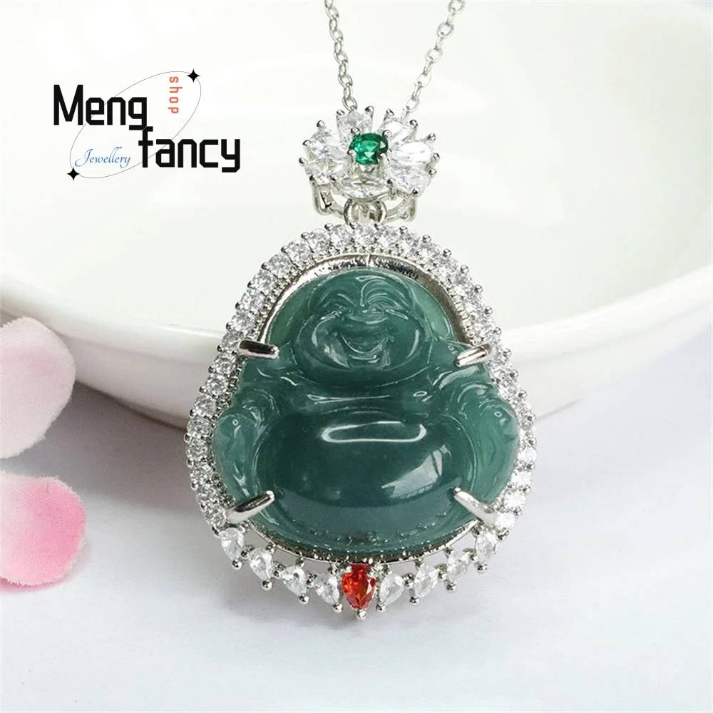 

Natural A-goods Jadeite Blue Water Maitreya Buddha Pendant Exquisite Elegant Simple High-grade Fashion Luxury Quality Jewelry